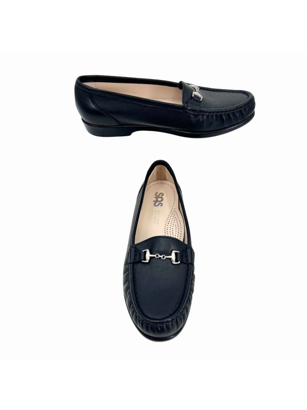NWOT SAS METRO BLACK LEATHER CUSHIONED LOAFERS W/ SILVER METAL ACCENT - 9W